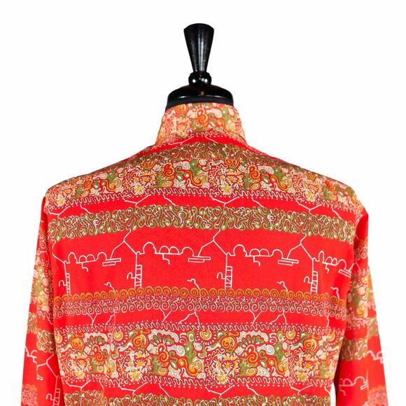 Mens Silky Shirt Button Up Red Abstract Graphic Summer Hawaiian Beach Medium - Picture 5 of 7